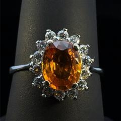 18K White Gold Diamond Oval Citrine Cocktail Ring 3.3g Size 7